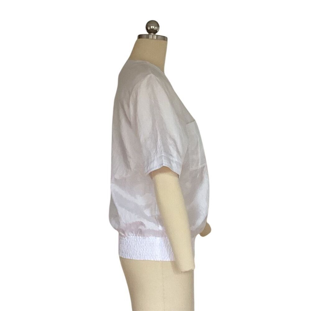 Worthington Women's White Satin Button-Up Blouse Size M Short Sleeve - Picture 4 of 8